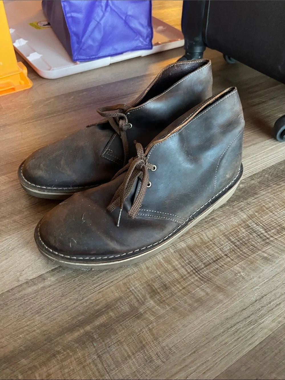 Clarks Brown Leather Chukka Boots with Lace-Up Closure